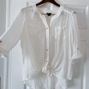 Knotted cream button up tee